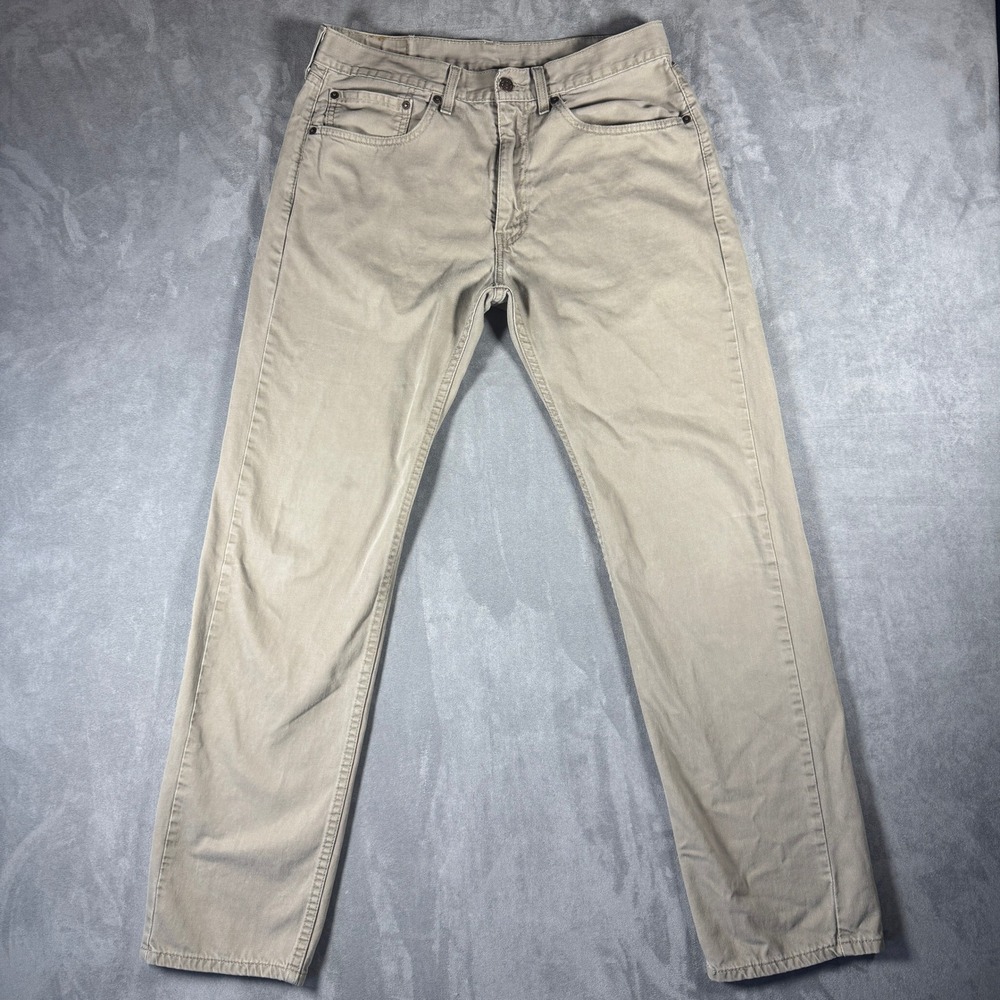 Levis 505 Regular Fit Straight Leg Khaki Pants Mens 34x34 Tan Twill
